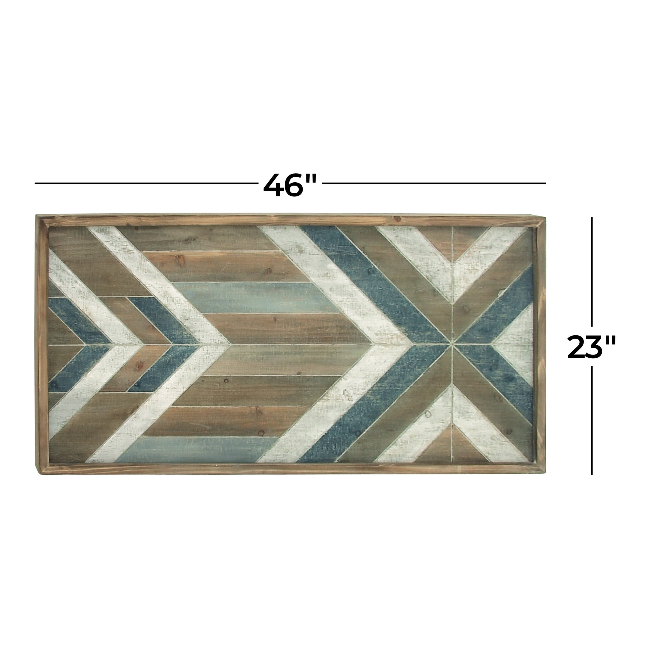 DecMode Farmhouse Distressed Rectangular Wood Wall Décor with Multi Colored Geometric Pattern, 46"W x 23"H