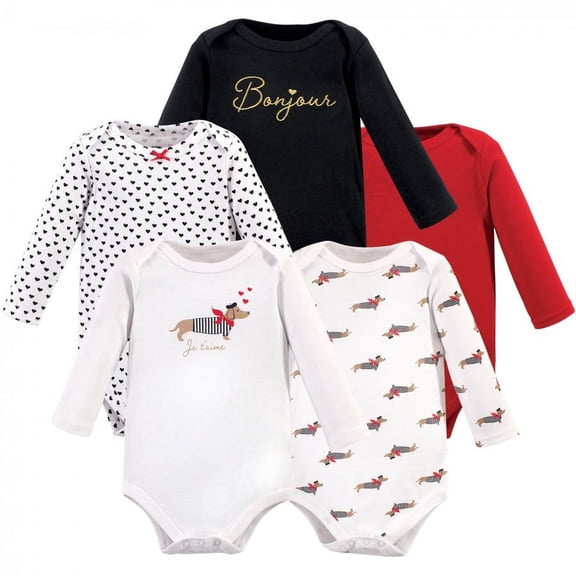 Hudson Baby Cotton Long-Sleeve Bodysuits, 5-Pack, Newborn- 24 Months