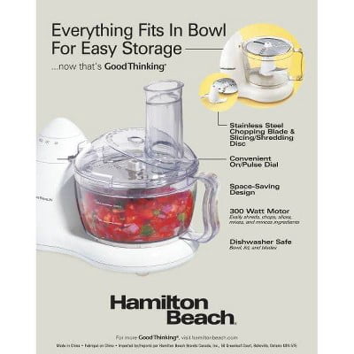 Food Processor : 8-Cup Capacity, 300-Watt, Dishwasher-Safe Parts, Mini Chopper, 1 Speed, White