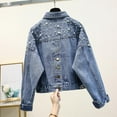 thumbnail image 5 of FRSASU Jean Jacket Women Trendy Embellished Button Down Vintage Western Trucker Jacket Long Sleeve Coat Blue, 5 of 9