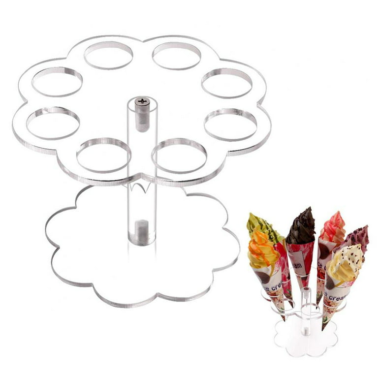 Small Acrylic Ice Cream Cone Holder Stand with 8 Holes Capacity Clear  Acrylic Waffle Cone Displaying Stand Cupcake Sugar Rack for Mini Ice Cream  Cones