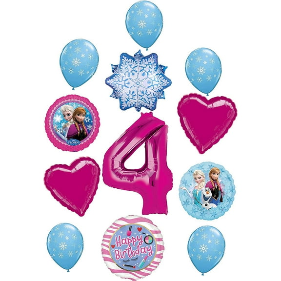 Frozen Party Supplies 4th Birthday Balloon Bouquet Decorations Elsa, Anna and Olaf Let It Snow
