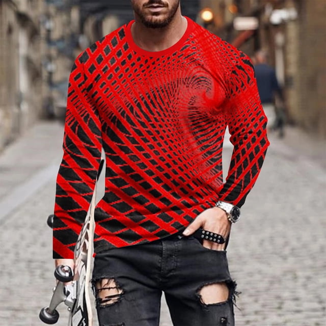 Blusas y camisas de manga larga con cuello redondo para hombre, blusa informal de manga larga con cuello redondo y estampado.