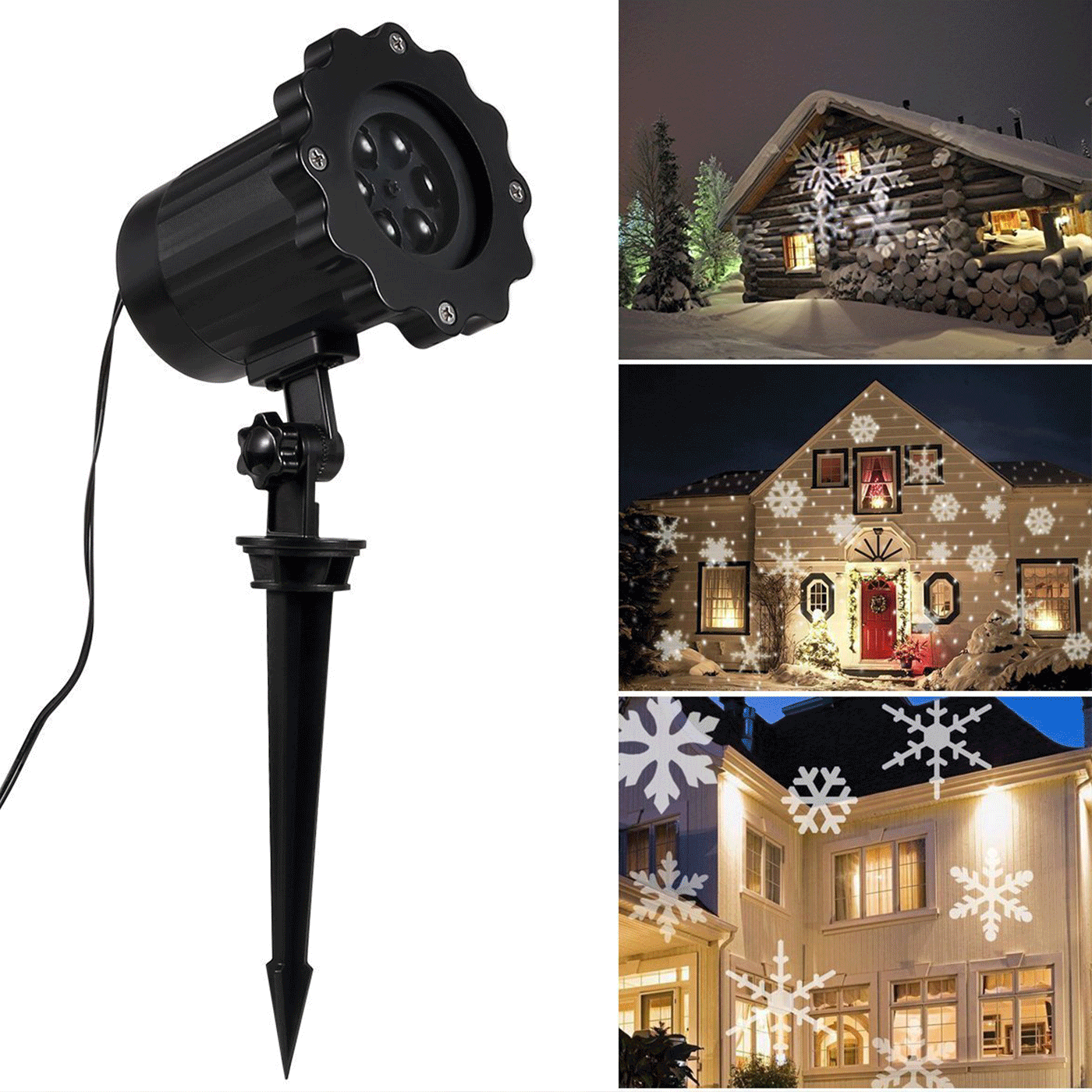 Christmas Snowflakes Projector Light Outdoor/Indoor Moving White Snowflake LED Landscape 