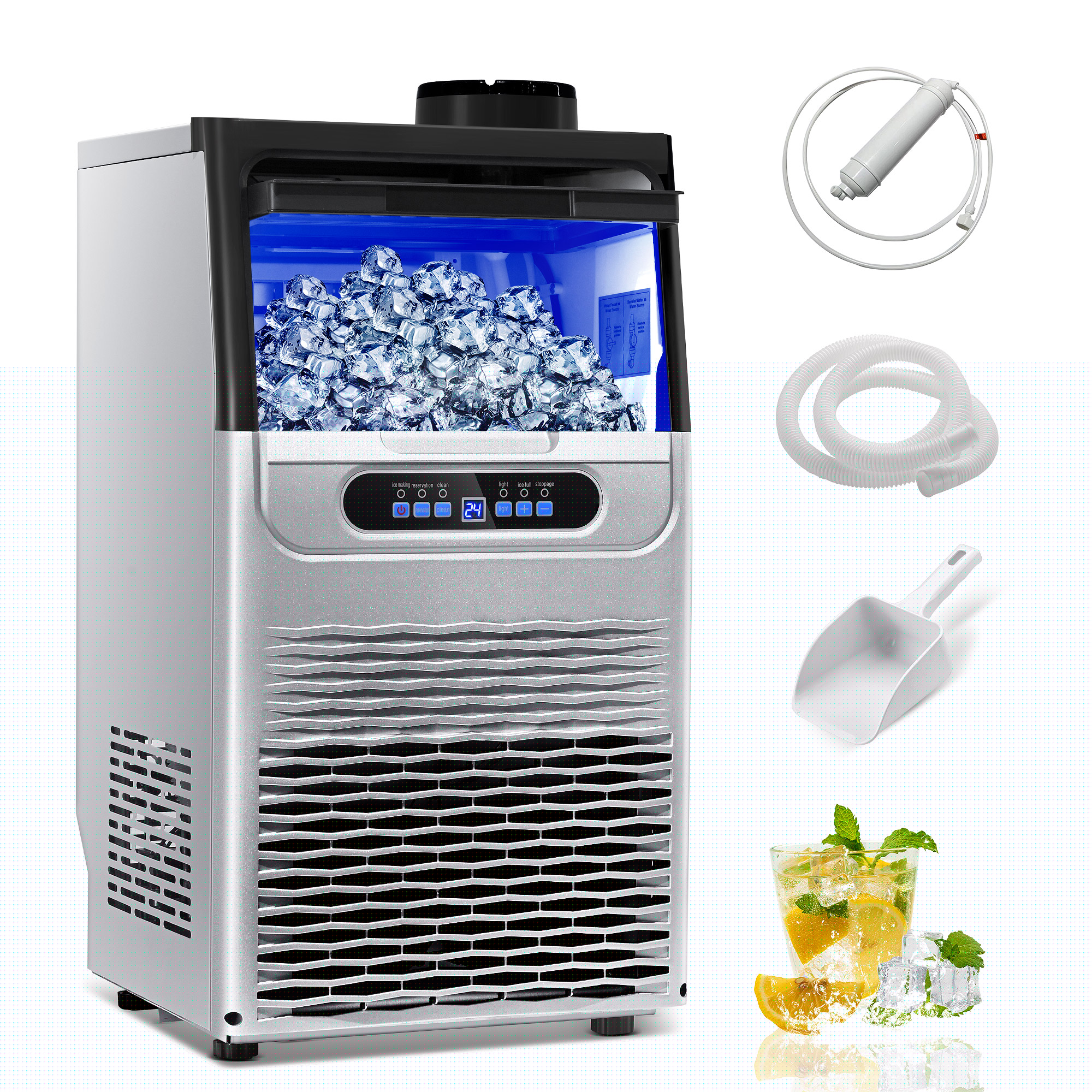 Commercial Ice Maker Machine 100LBS/24H Stainless Steel, Adjustable Thickness, Quiet Auto Clean, for Bar Hotel Catering‌