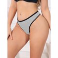 thumbnail image 4 of INSPIRE CHIC Women's Low Waisted Ribbed Thongs Softan Breathable Contrast Color Trim Underwear Panties Small Light Gray, 4 of 4