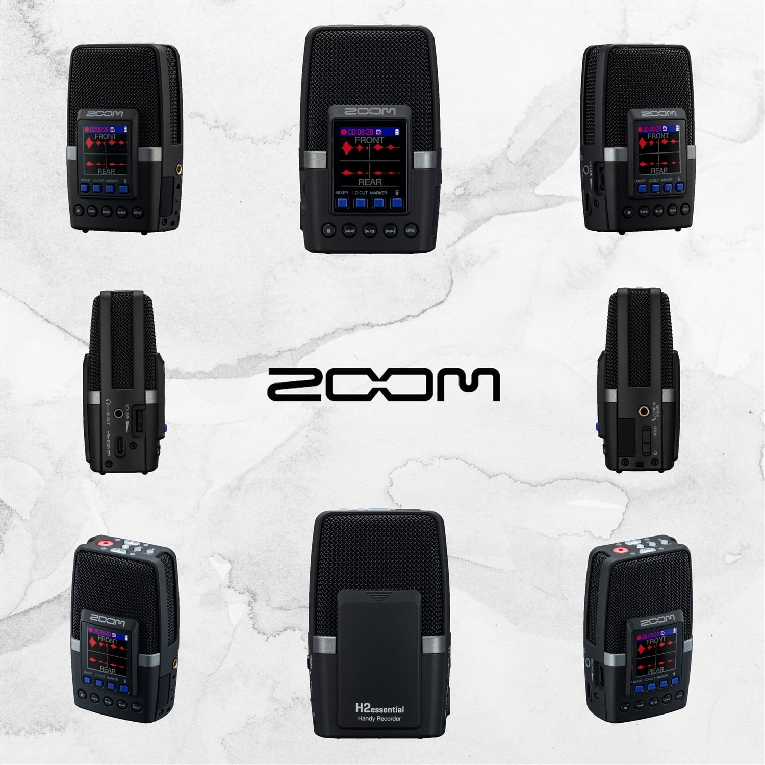 Zoom H2essential Multi-Mic Handy Recorder Bundle with 32GB microSDHC Card with Adapter, Vidpro Professional Lavalier Condenser Microphone, 4 AA Batteries & Charger, Table Tripod Hand Grip