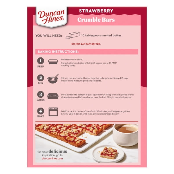 (3 pack) Duncan Hines Strawberry Flavored Crumble Bar Mix, Breakfast Bar Baking Mix, Real Fruit, 15.21 oz.