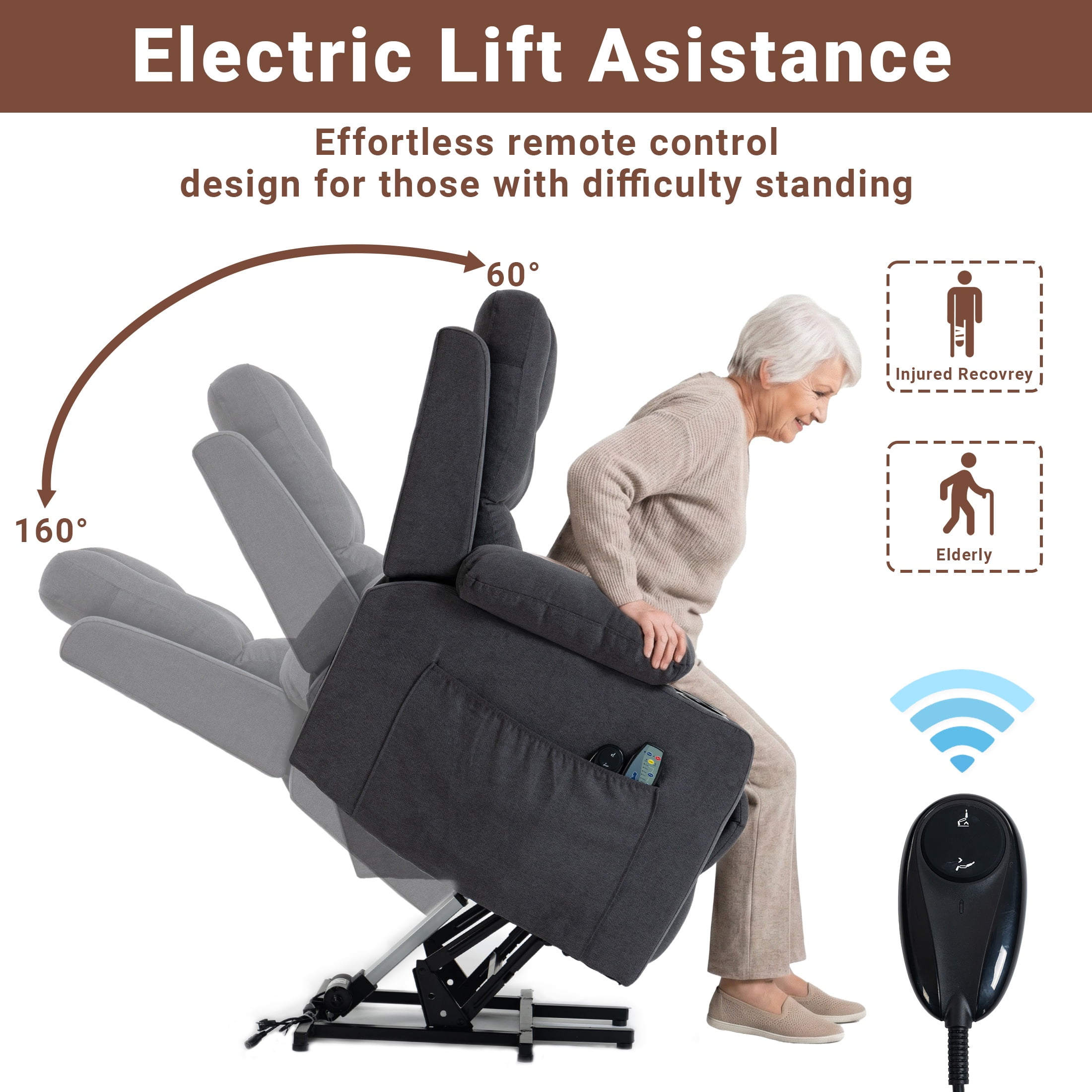 UHOMEPRO Power Lift Recliner Chair for Elderly, Electric Lift Chair for Seniors with Heat and Vibration Massage, Stand Assist Recliner Chair with USB Port, Remote Control and Side Pockets, Grey