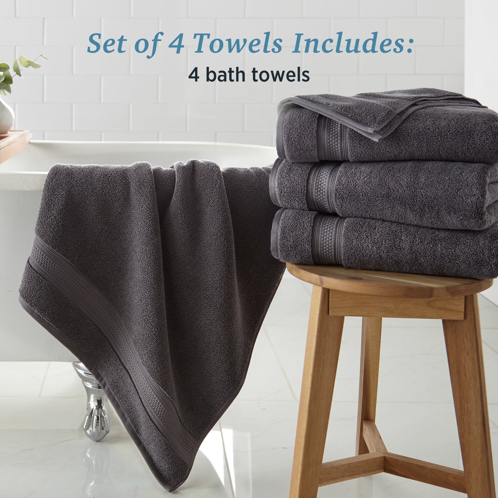 WelHome 100 HYGROCOTTON 4 Piece Solid Soft Bath Towels Set Quiet Shade 600 GSM 30 x 56