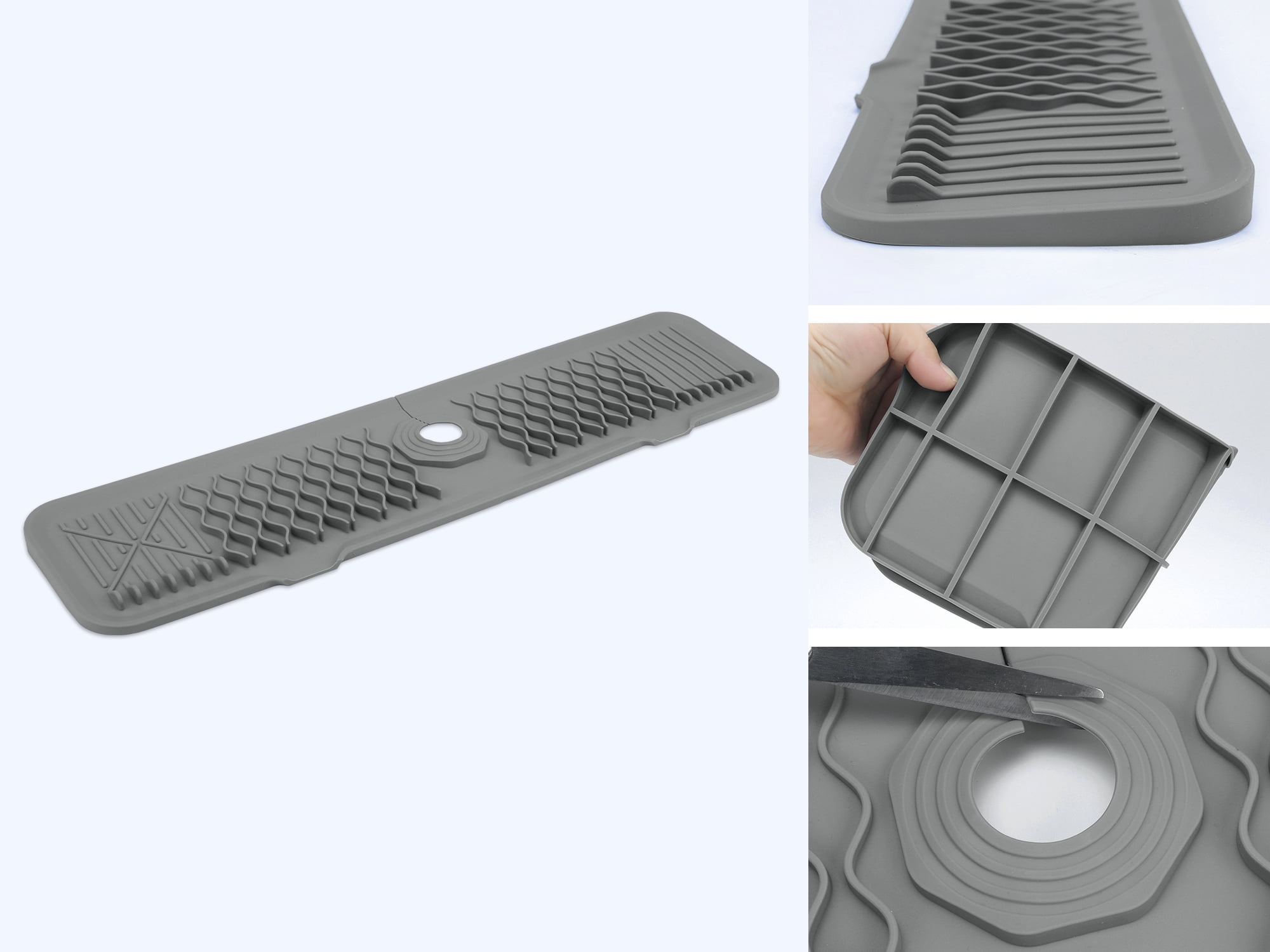 Longer Faucet Mat for Kitchen Sink Splash Guard, Kitchen Sink Mat,  Kitchen Sink Splash Guard, Kitchen Sink Area Behind Faucet Mat Gray 24.0*5.7 inch