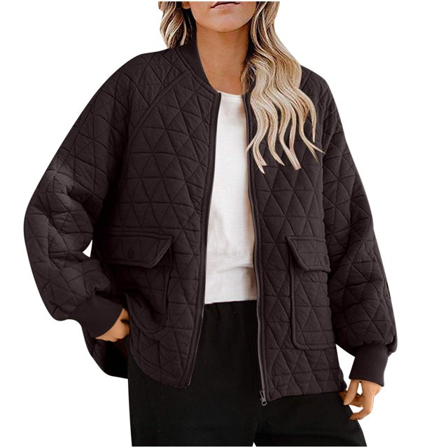 Yuyuzo Womens Lightweight Quilted Jackets Long Sleeve Open Front Button down Fall Jackets with Pockets