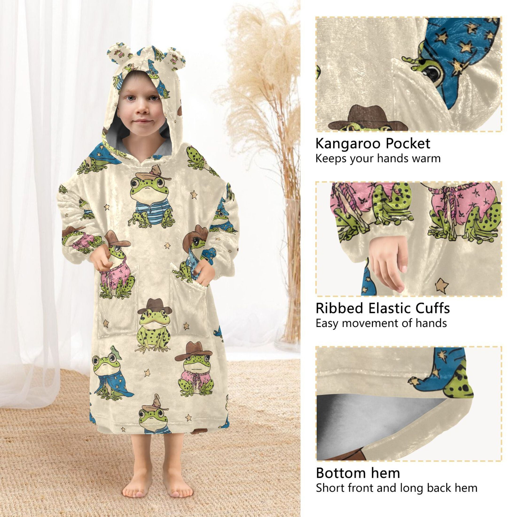 joogoo Wearable Blanket Hoodie for Cute Frog with Hats Oversized Sherpa Hooded 3-14 YR M