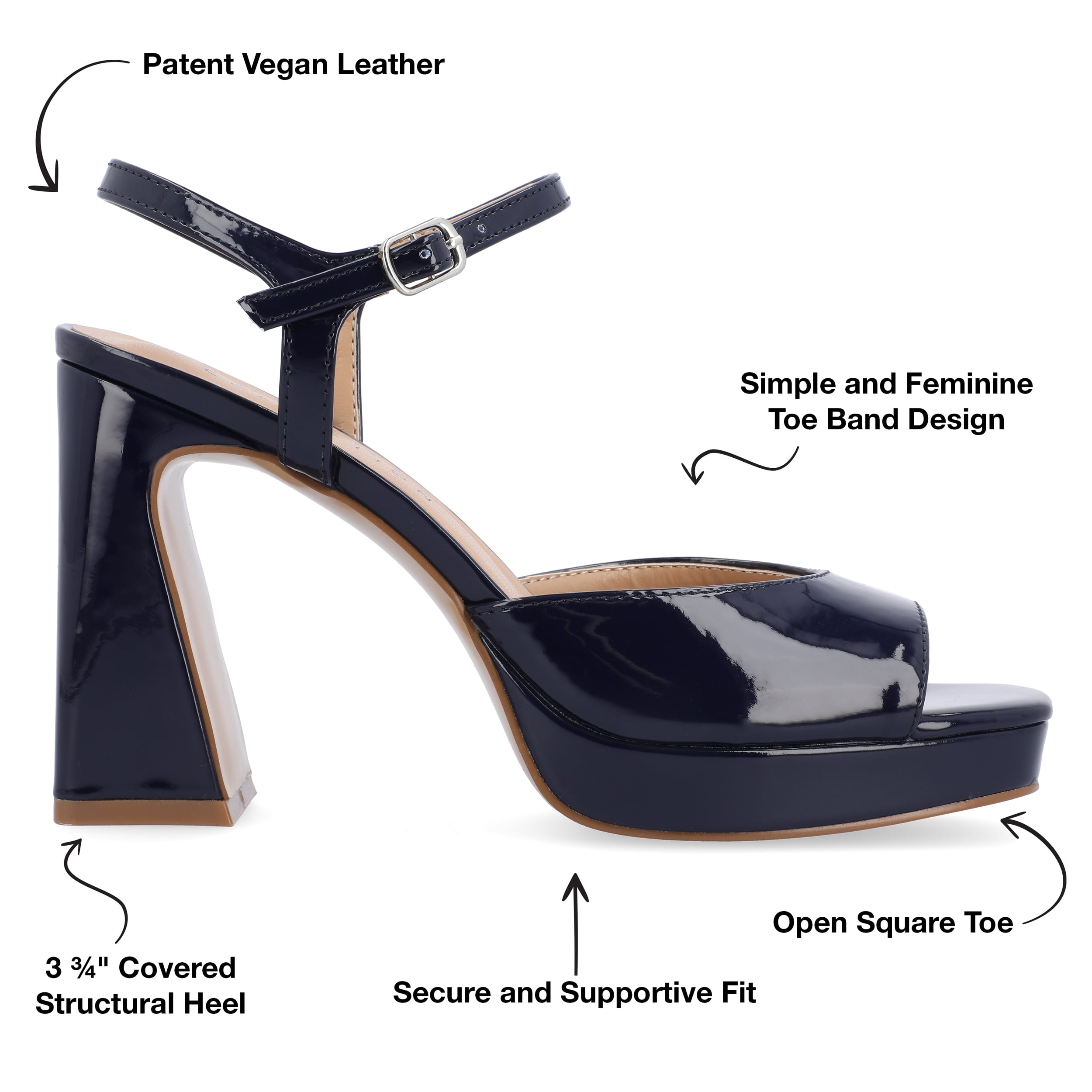 Journee Womens Ziarre Patent Vegan Leather Ankle Strap Platform Dress Sandals