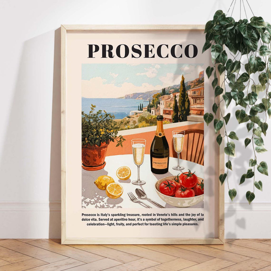 Italian Prosecco Coastal Aperitivo Poster, Unframed Paper Poster 8x10in