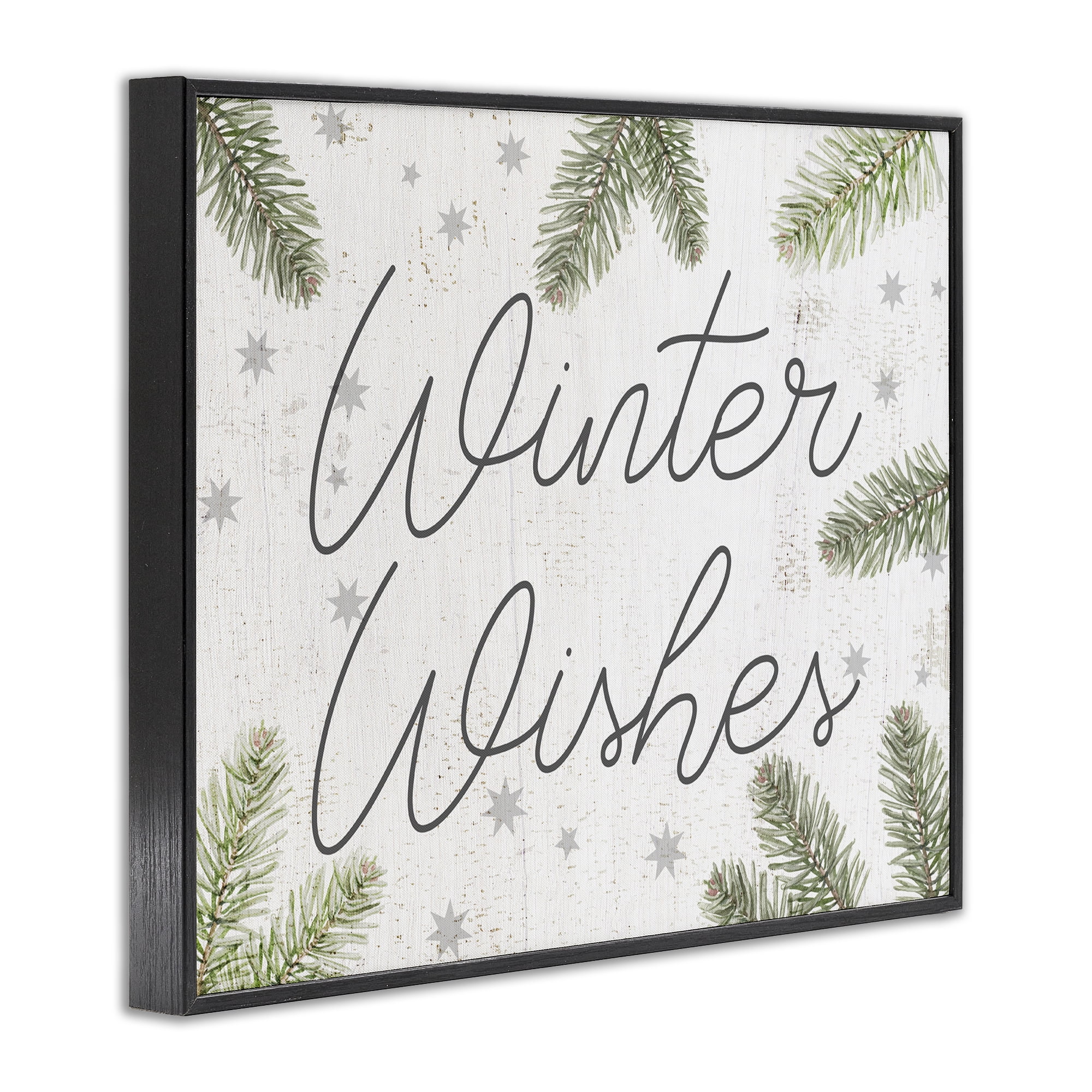 Stupell Industries Winter Wishes with Sprigs Holiday Painting Black Framed Art Prints Wall Art, 14 x 11