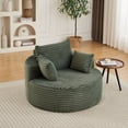 thumbnail image 2 of Leumius Oversized Round Chair Lounge Chaise Indoor,50" Upholstered Corduroy Deep Seat Single Cloud Sofa Chair, Fluffy Modern Large Circle Boneless Sleeper Sofa for Living Room, Bedroom,Green, 2 of 16