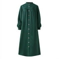 thumbnail image 3 of ZANZEA Women Casual Solid Lantern Sleeve Buttons Muslim Maxi Dress FZH, 3 of 14