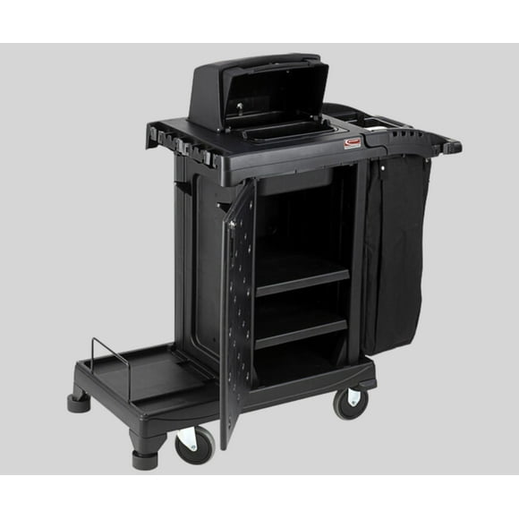 Suncast Black High Security Janitor / Housekeeping Cart with Bag, Lockable Hood, and Non-Marring Wall Bumpers | Secure and Organized Cleaning Solution
