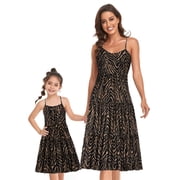 Odeerbi Mommy and Me Dresses,Matching Outfits,Parent-child Summer Leopard Print Beach Sleeveless Dress Mother-daughter Suit Mom,Brown