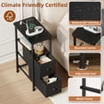 thumbnail image 6 of Eunos Black End Table with Charging Station, Narrow Long Nightstand with Open Shelf and 2 Fabric Drawer, 6 of 8