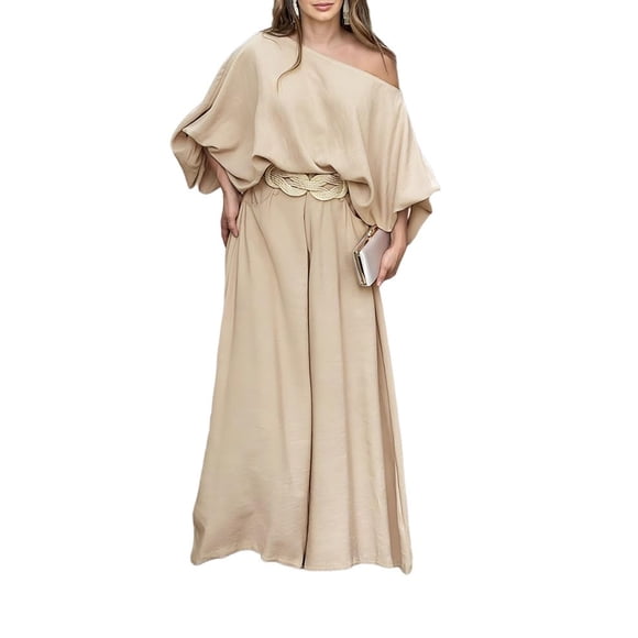 Conjunto de dos piezas para mujer CHICME con hombros descubiertos y mangas farol - L