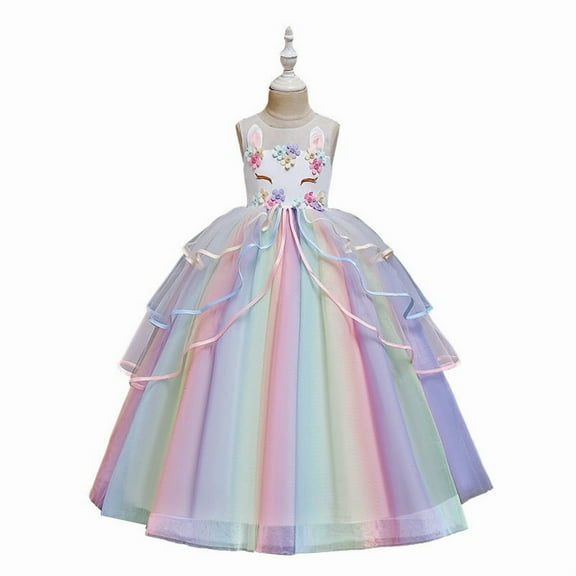 AIpartys Child'S Unicorn Princess Dress up Pageant Long Tulle Fancy Costume Dance Prom