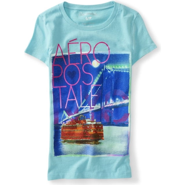 Camiseta gráfica Aeropostale City Scene para mujer azul grande