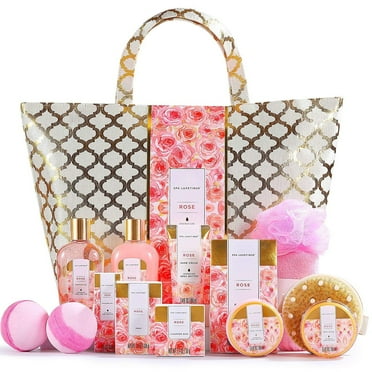 Spa Baskets Gift Sets for Women - 15 Pcs Rose Bath Gift Bag, Luxury Relaxing Home Spa Kit Birthday Mothers Day Gifts for Mom