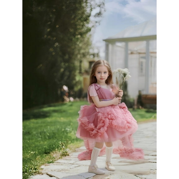 New style girl and baby one-year-old dress, infant and toddler off-the-shoulder puff cake skirt, children's wedding dress