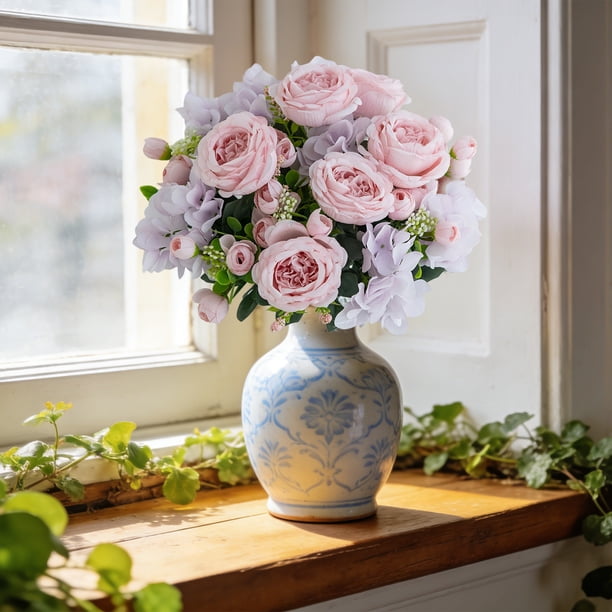 Plantas Simuladas Flor artificial para decoración de bodas y hogar,centro de mesa floral de mano para pared (rosa,1 pieza) Rkxzt