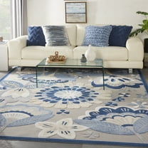 Nourison Aloha Indoor/Outdoor Floral Contemporary Blue/Grey 7'10" x 10'6" Area Rug, (8' x 11')