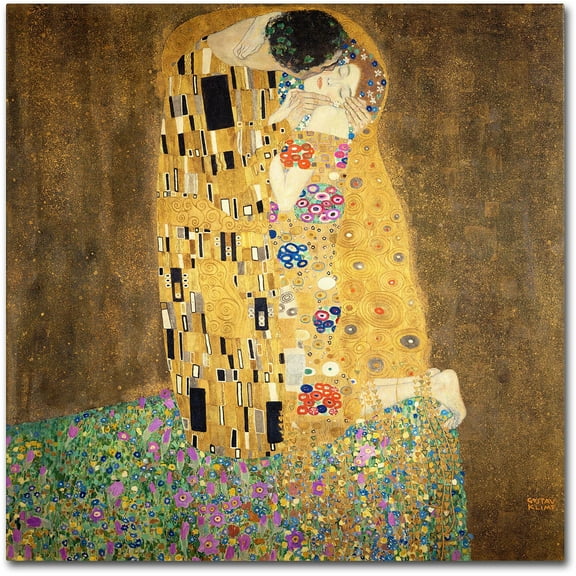 Trademark Fine Art Gustav Klimt The Kiss 1907-8 Canvas Wall Art - 14x14