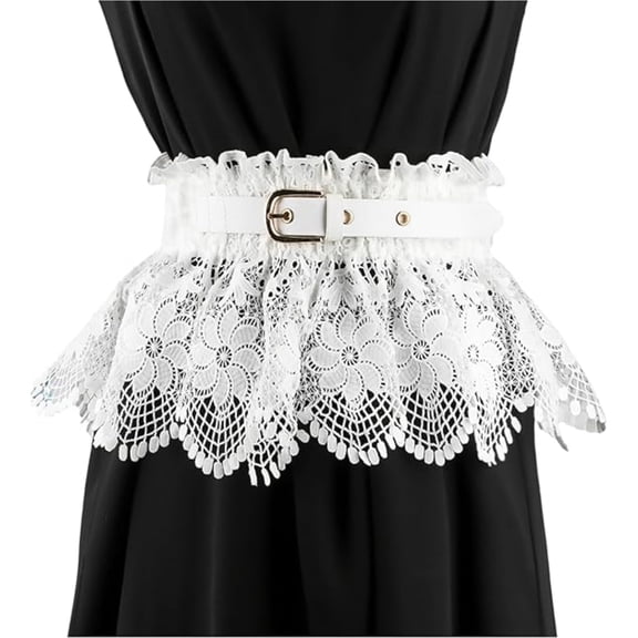 HNYG Lace Waist Belt, Women Lace Corset Belt, Vintage Bow Floral Belt for Dresses Clothes Shirts Costume, White
