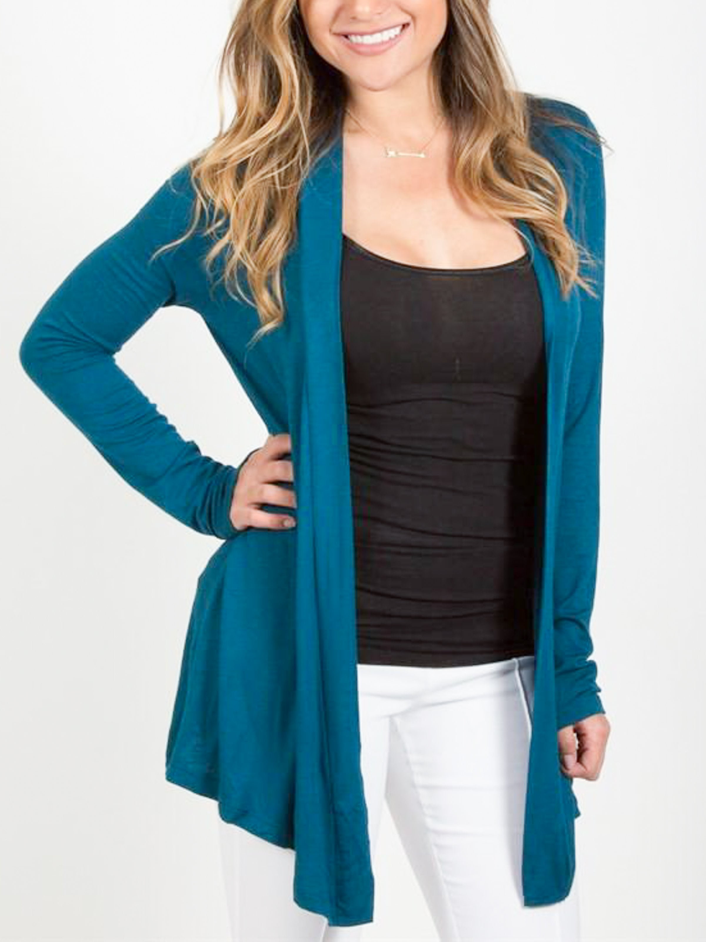 light teal cardigan