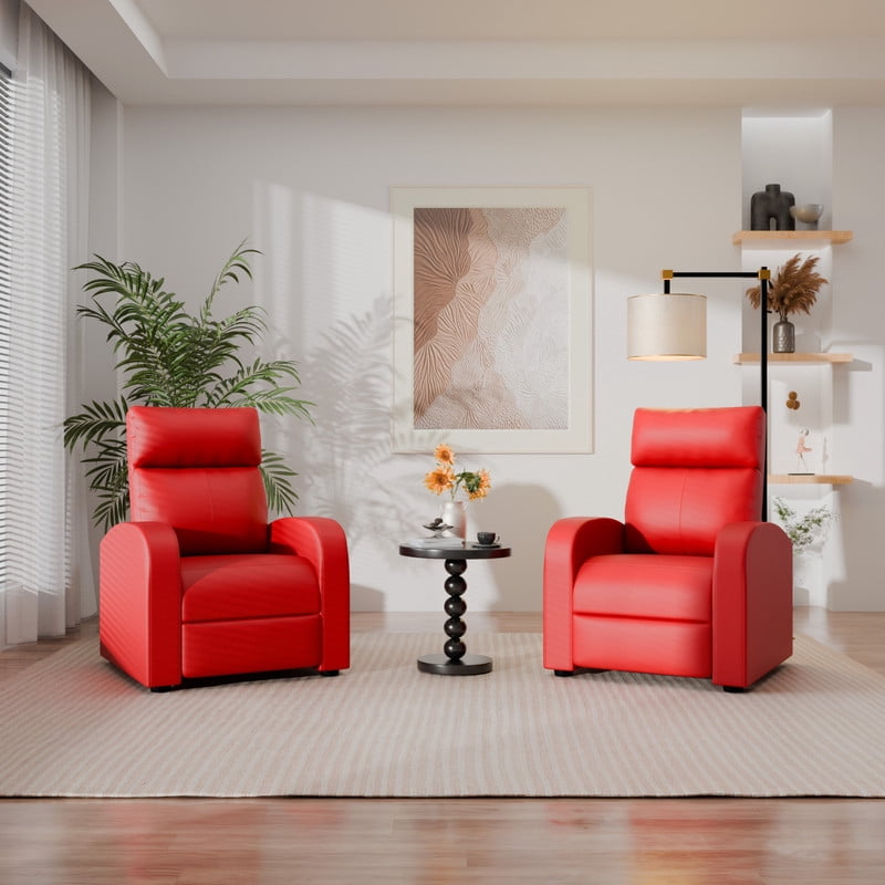 Furmax Recliner Chair Pu Leather Single Sofa Home Theater Recliners with Lumbar Support for Living Room,PU Red