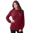 thumbnail image 2 of Roaman's Women's Plus Size Rhinestone Pointelle Knit Sweater, 2 of 3