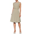 thumbnail image 1 of Vestido sin mangas para mujer INSPIRE CHIC con cremallera, cinturón y corte acampanado, vestido midi para el trabajo, talla L, color caqui, 1 of 5