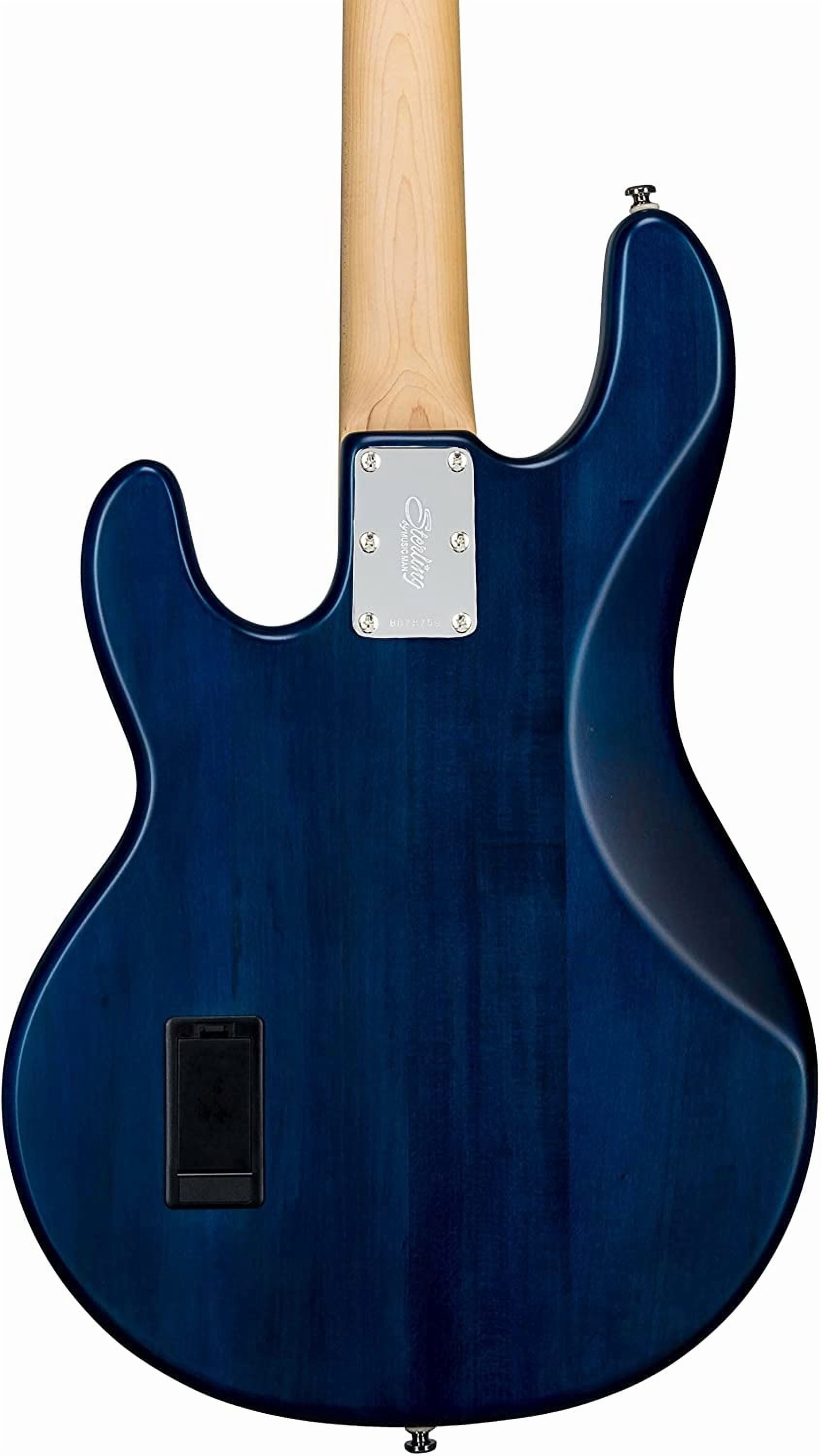 Sterling by Music Man StingRay Ray4 Electric Bass Guitar Satin Transparent Blue Black Pickguard