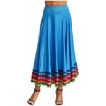 thumbnail image 4 of Aislor Women's High Waist Colorful Stripe Hem Skirt Embroidered Ballroom Dance Folk Dancing Clothing Sky Blue 87cm L, 4 of 7