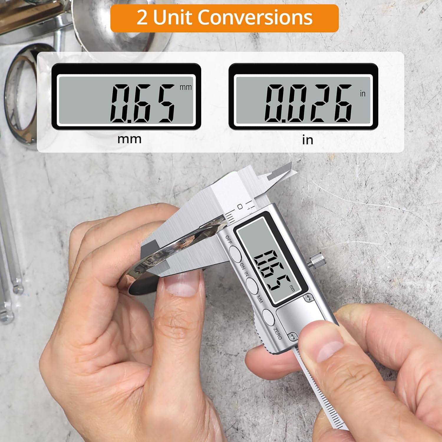 4 inch/100mm Digital Caliper, Stainless Steel Electronic Calipers Measuring Tool inch/mm Conversion, Large LCD Screen