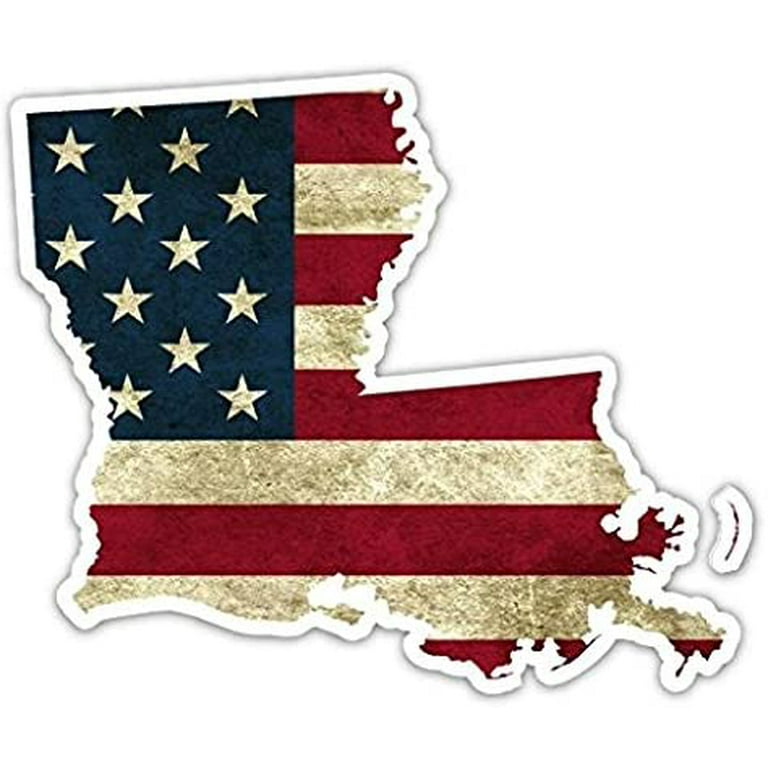 Louisiana Shaped US Flag Pro American Vintage US Flag Vinyl Bumper Sticker  Decal