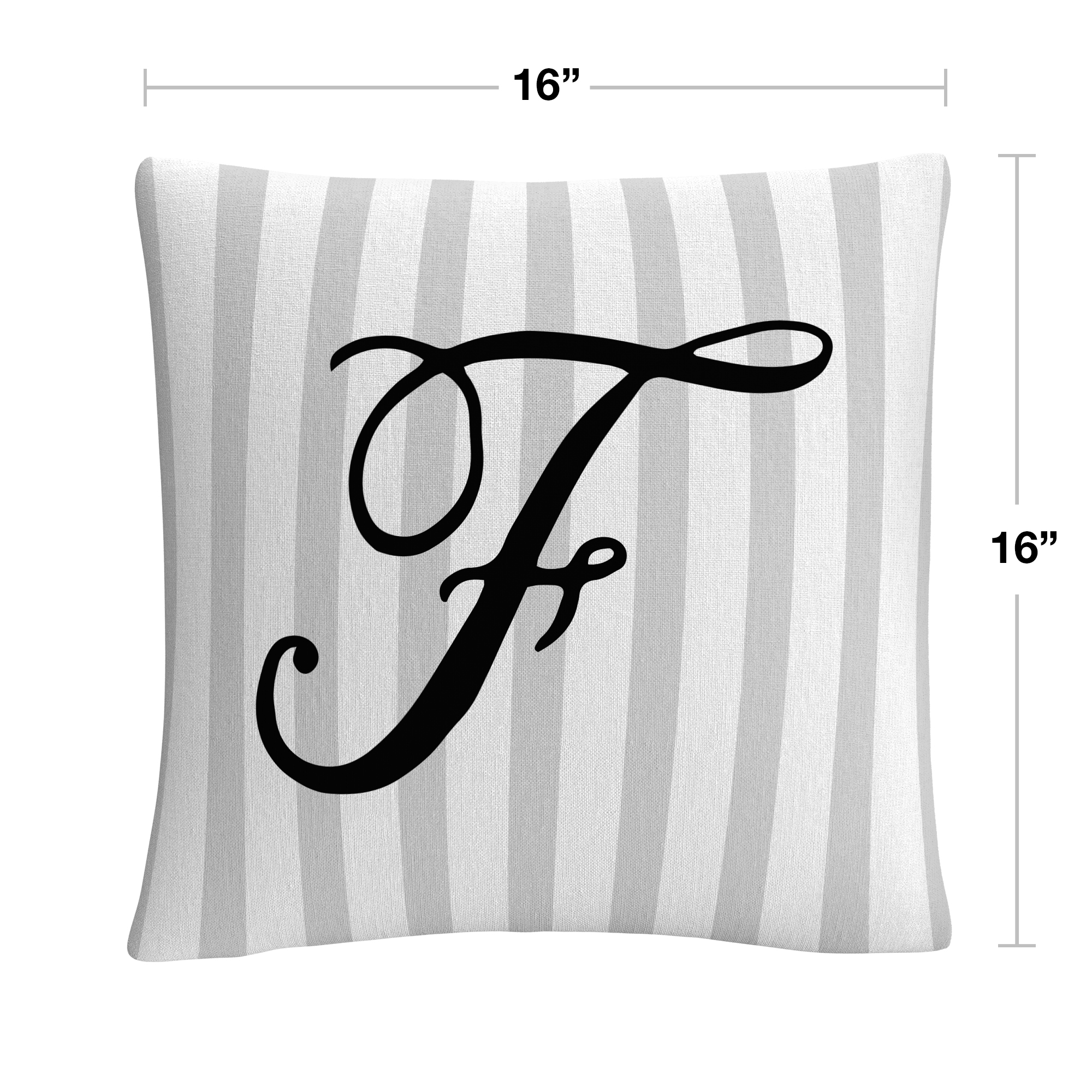 Gray Striped Ornate Letter Script F By Abc 16 X 16 Decorative Throw Pillow