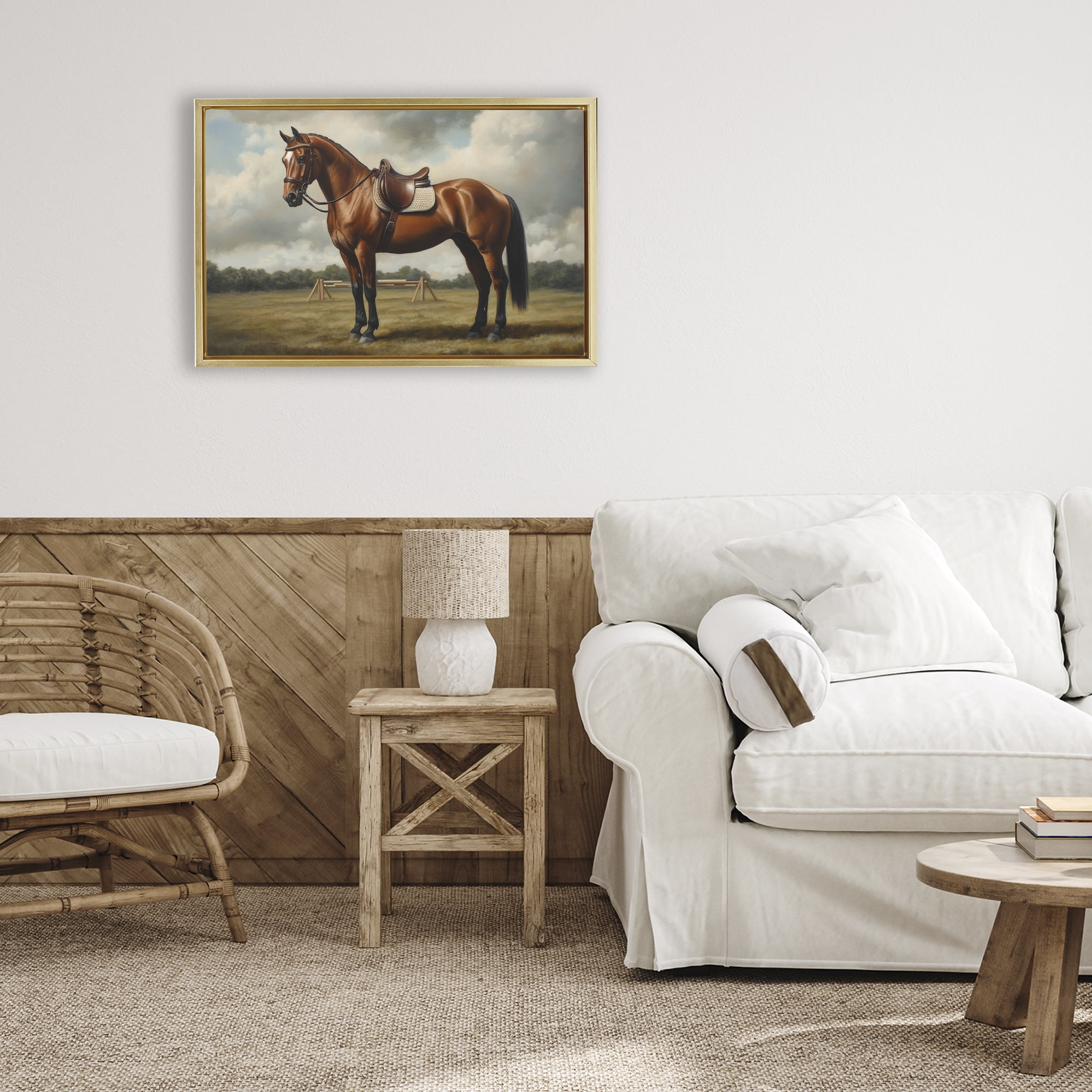 Stupell Industries Red Mare in Pastoral Landscape Gold Framed Floater Canvas Wall Art, design by Petal Prints Design