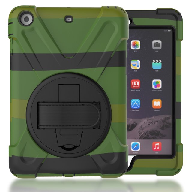 Caso para iPad Mini 1, mini 2, mini 3, caja a prueba de golpes con correa y soporte de mano giratoria de 360 °, correa para el hombro Ikkle ipad mini1/2/3