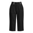 thumbnail image 7 of Nhthy Women's High Waist Linen Blend 7/8 Capri Pants, Elastic Waist Button Detail, Loose Comfort Fit Casual Cropped Trousers for Summer Beach Daily Black XXXL, 7 of 7