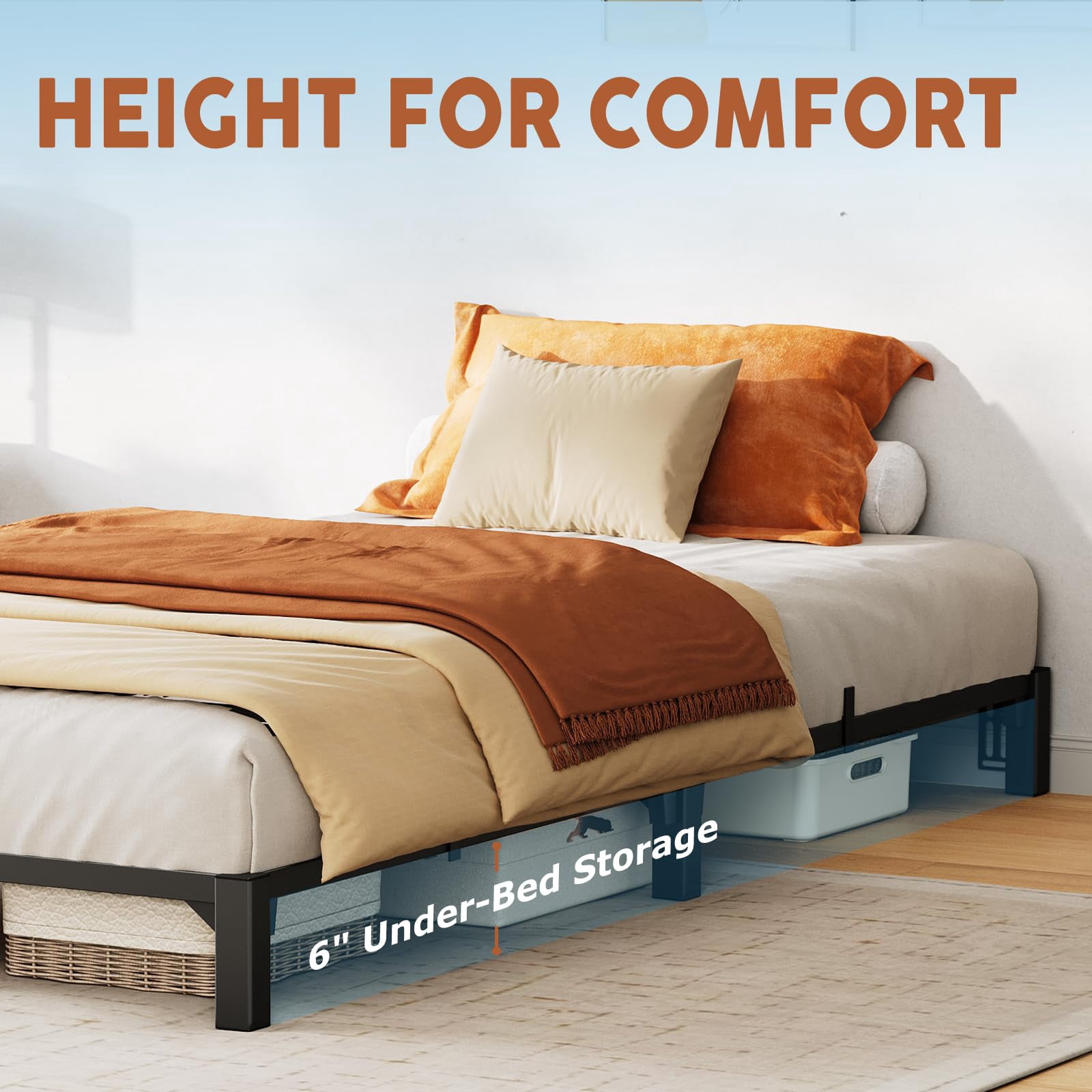 800 lbs Heavy Duty Metal Platform Bed Frame Queen Size, No Box Spring, Easy Assembly