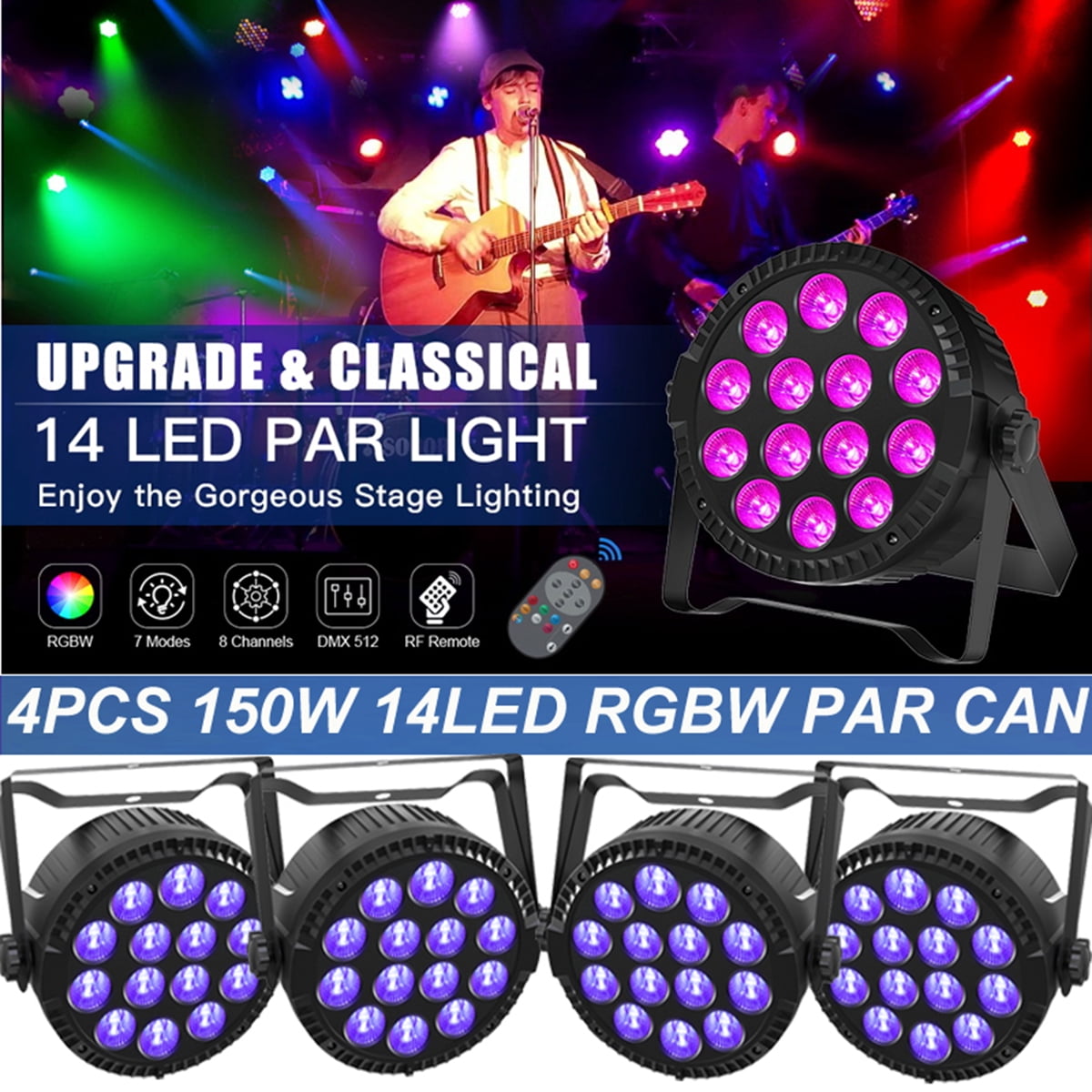 Stage Lights 4 in 1 RGBW 14 LED Par Light DMX512 Sound Activated