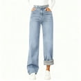 thumbnail image 6 of Women's High Waist Washed Fleece Lined Straight Leg Jeans, Fashion Versatile Winter Denim Pants for Women, Warm Stretch Jeans, Casual Cold Weather Wear,Light Blue,L, 6 of 6