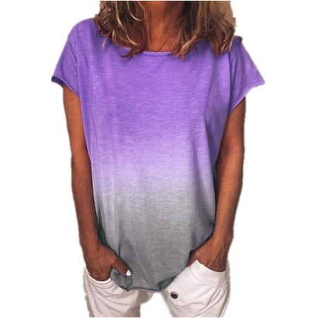 Special Gradient Color Print T-shirt Plus Size Women Summer